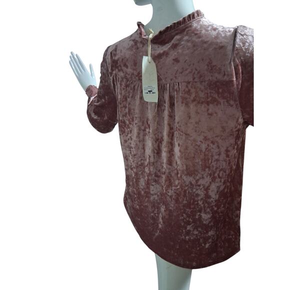 Mystree Crushed Velvet Smocked Women's size Medium Casual Career Peasant Top - Picture 8 of 15